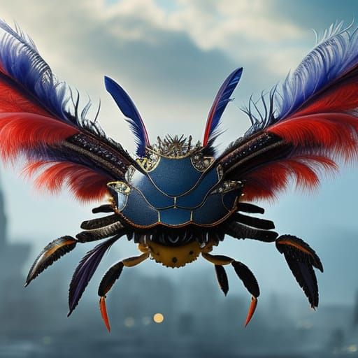 Flying Crab with Feathered Wings: Fantasy Concept Art