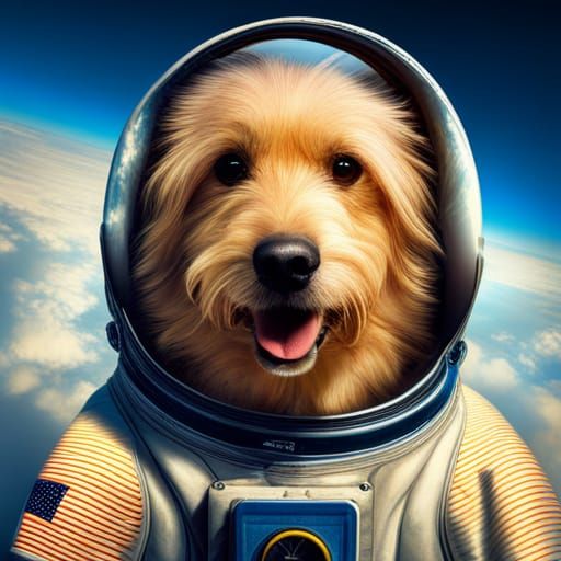Hyperrealistic Astronaut Dog Gazing at Earth