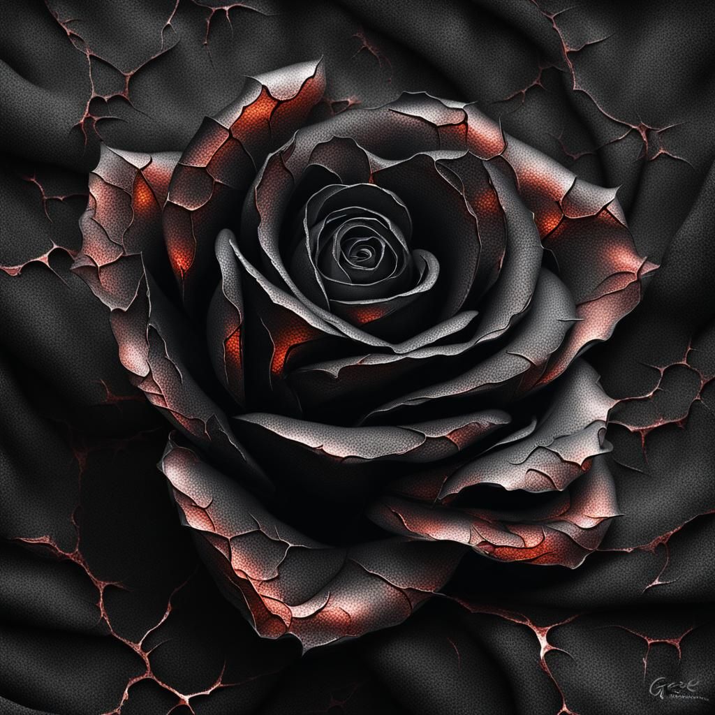 Ember Glow Metal Rose on Black Fabric