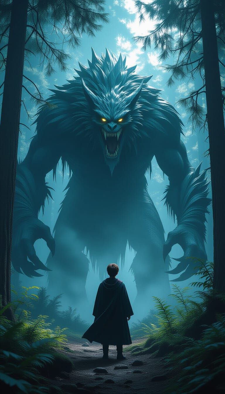 Harry Potter Confronts a Monster in Mystical Forest