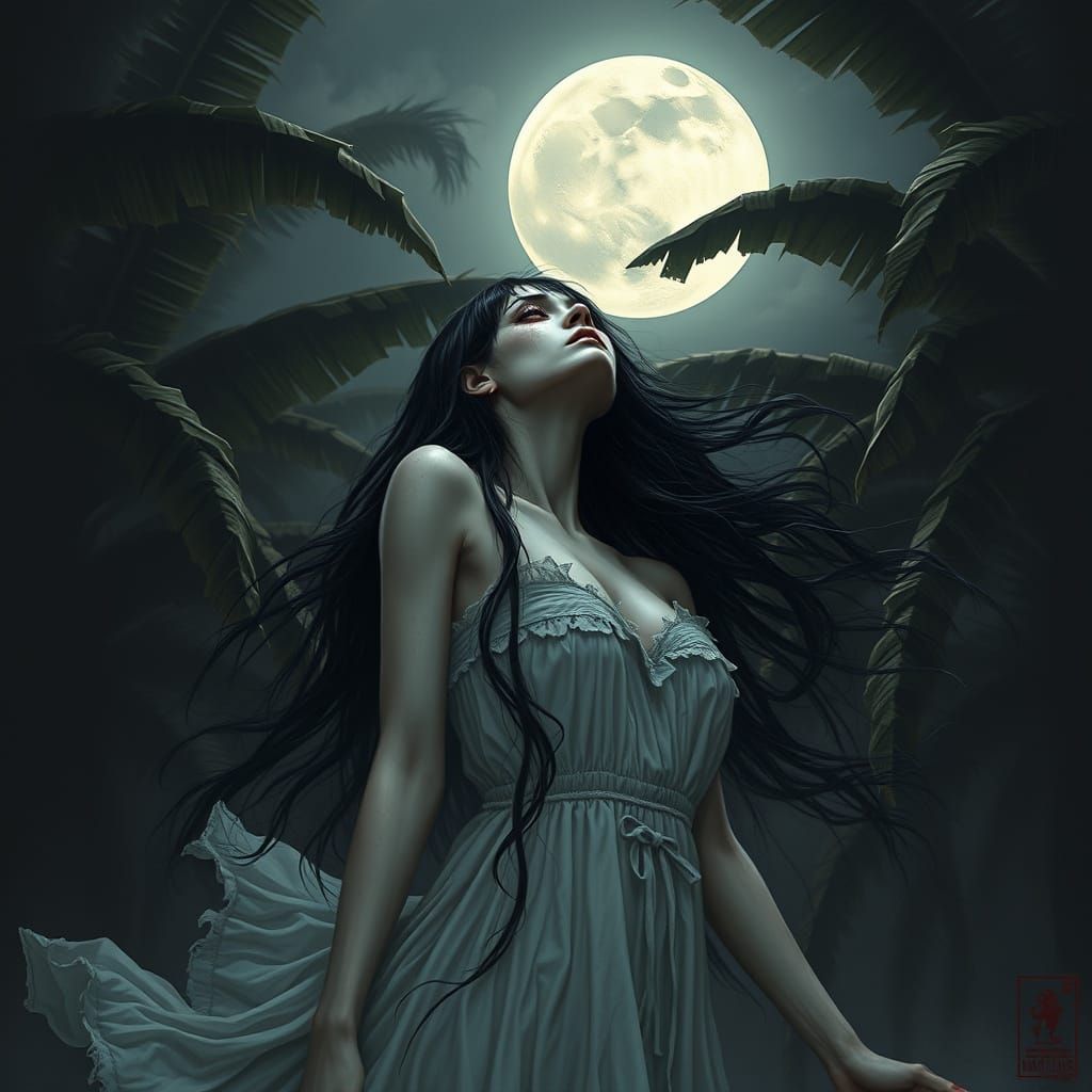 Eerie Pontianak Drifting Under a Full Moon