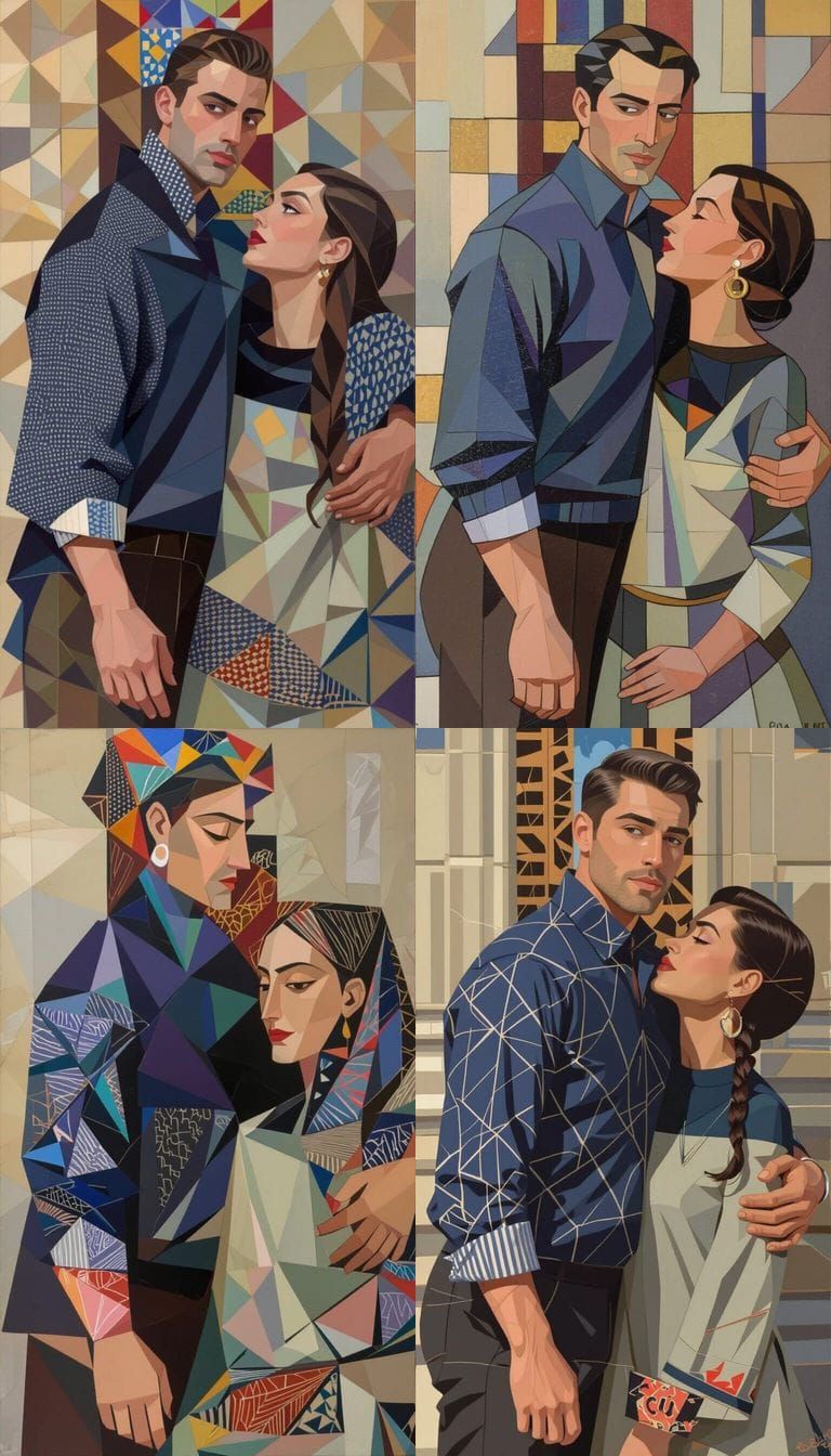 Abstract Geometric Portrait with Metallic Gold and Lavender