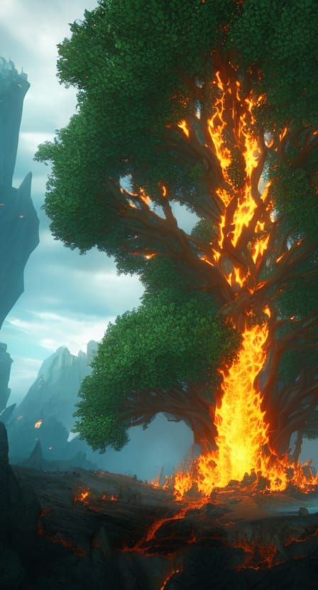 Fire and Ice Tree: Hyperdetailed Fantasy Art