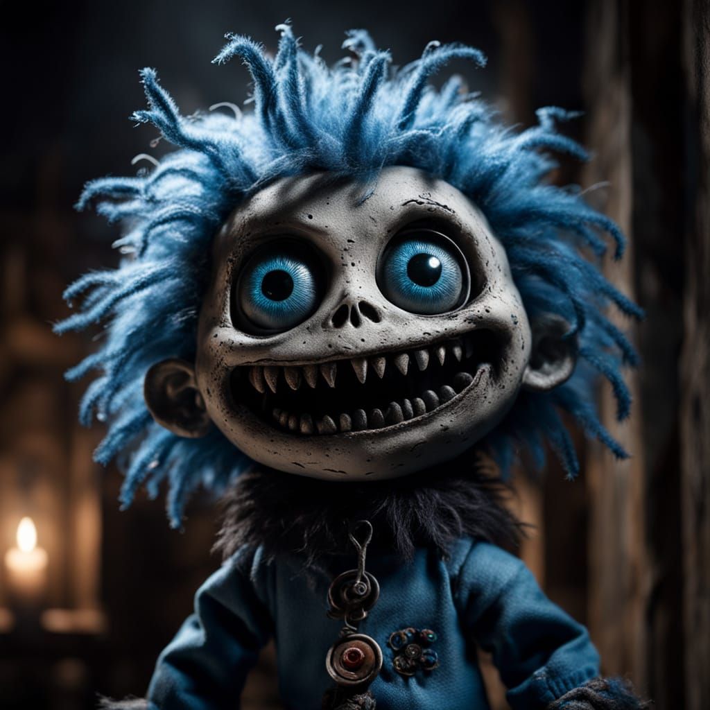 Creepy Monster Doll in Dusty Attic, Dark Fantasy Art