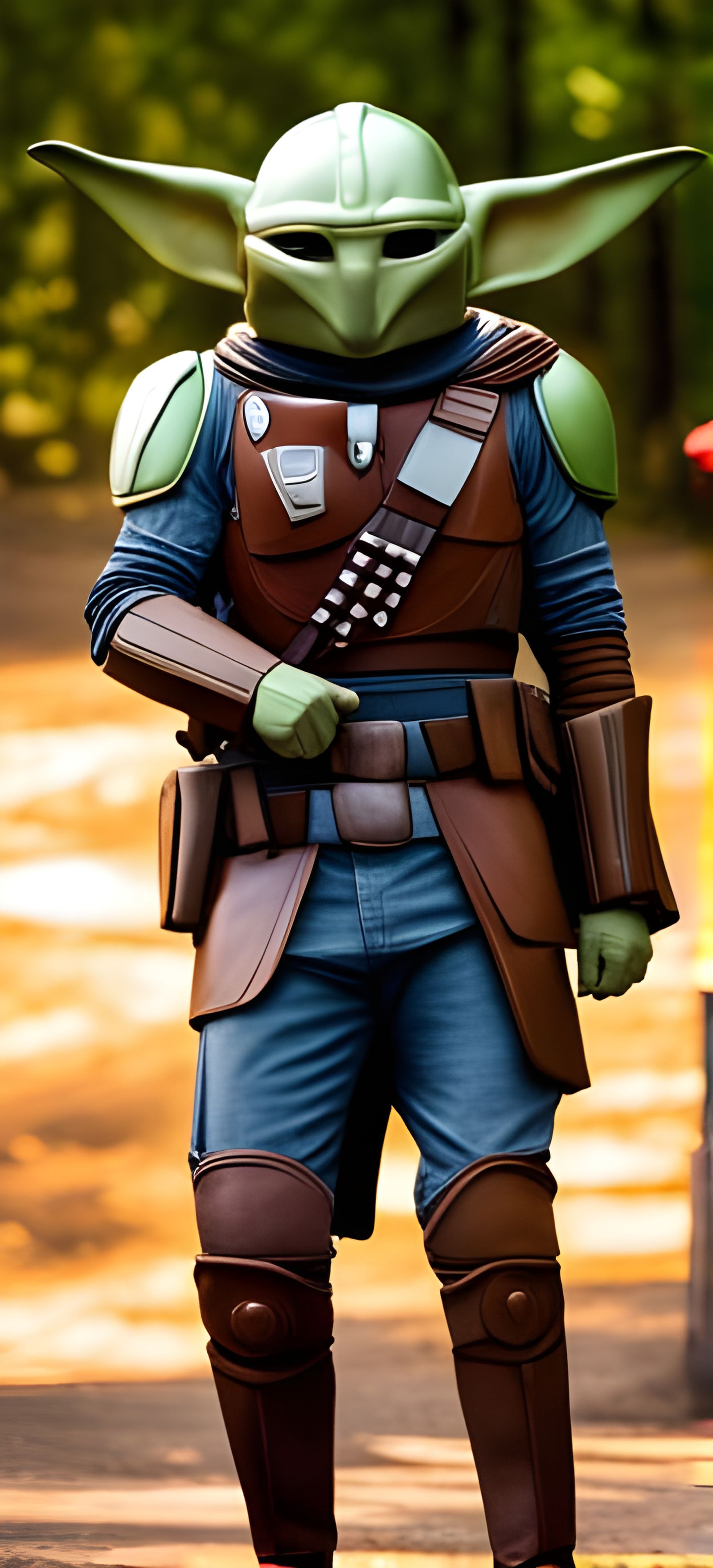 Mandalorian with Baby Yoda Helmet: Sci-Fi Concept Art