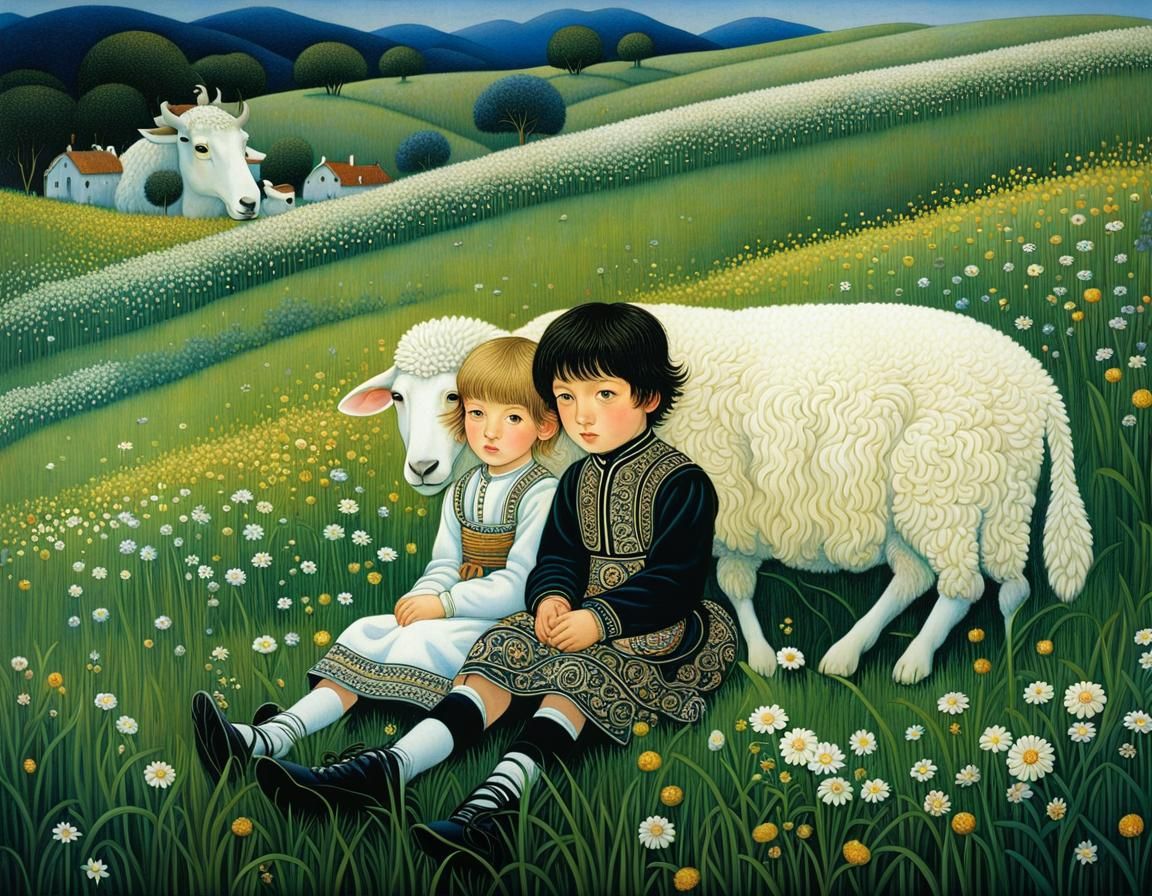 Children in an Alpine Meadow, Klimt Style