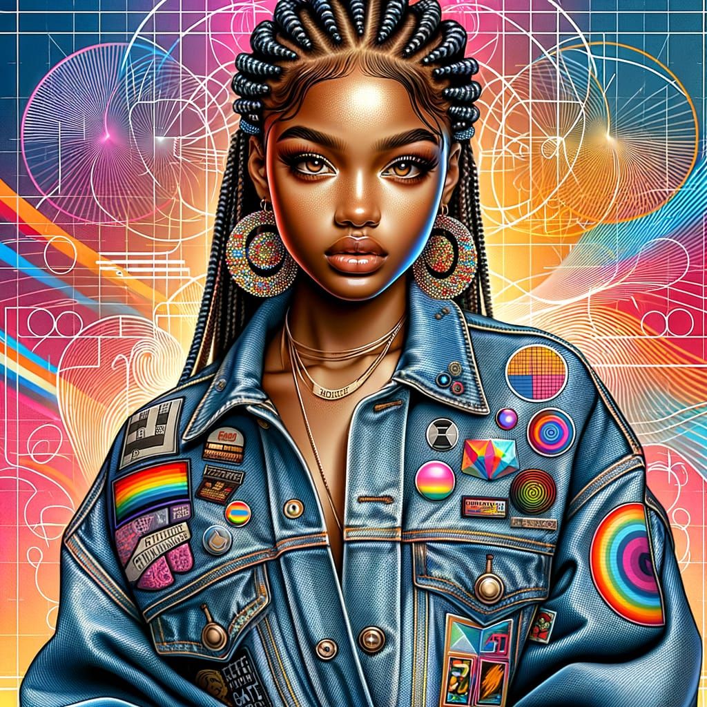 Confident Woman in Graffiti Mural, Digital Airbrush Art