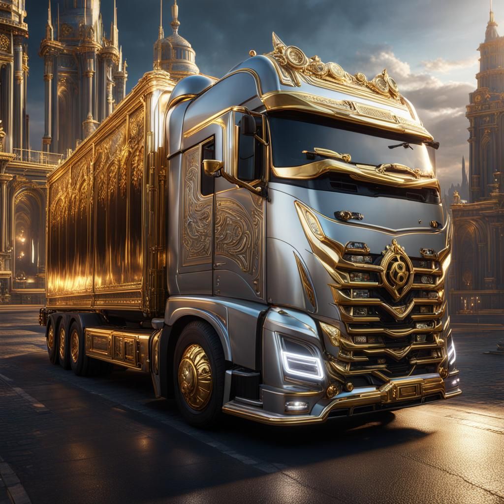 Gold and Silver Truck in Detailed Matte Painting
