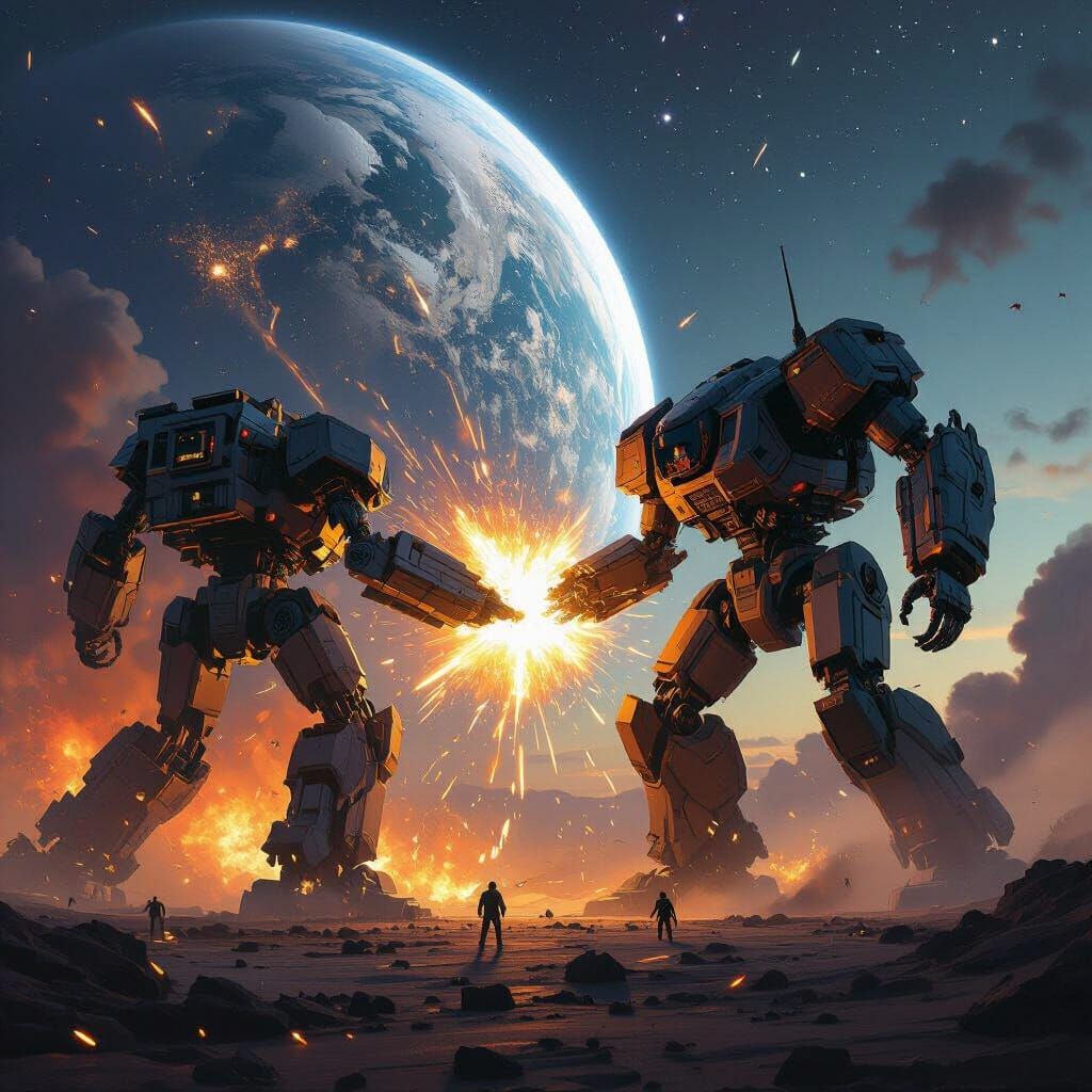 Epic Mech Battle in Earth Orbit