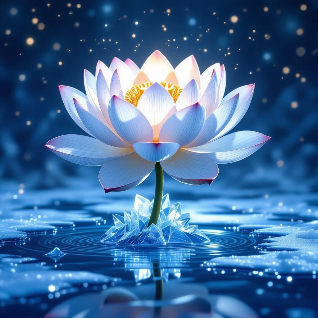 Ice Lotus in Frozen Nebula: Art Nouveau Style