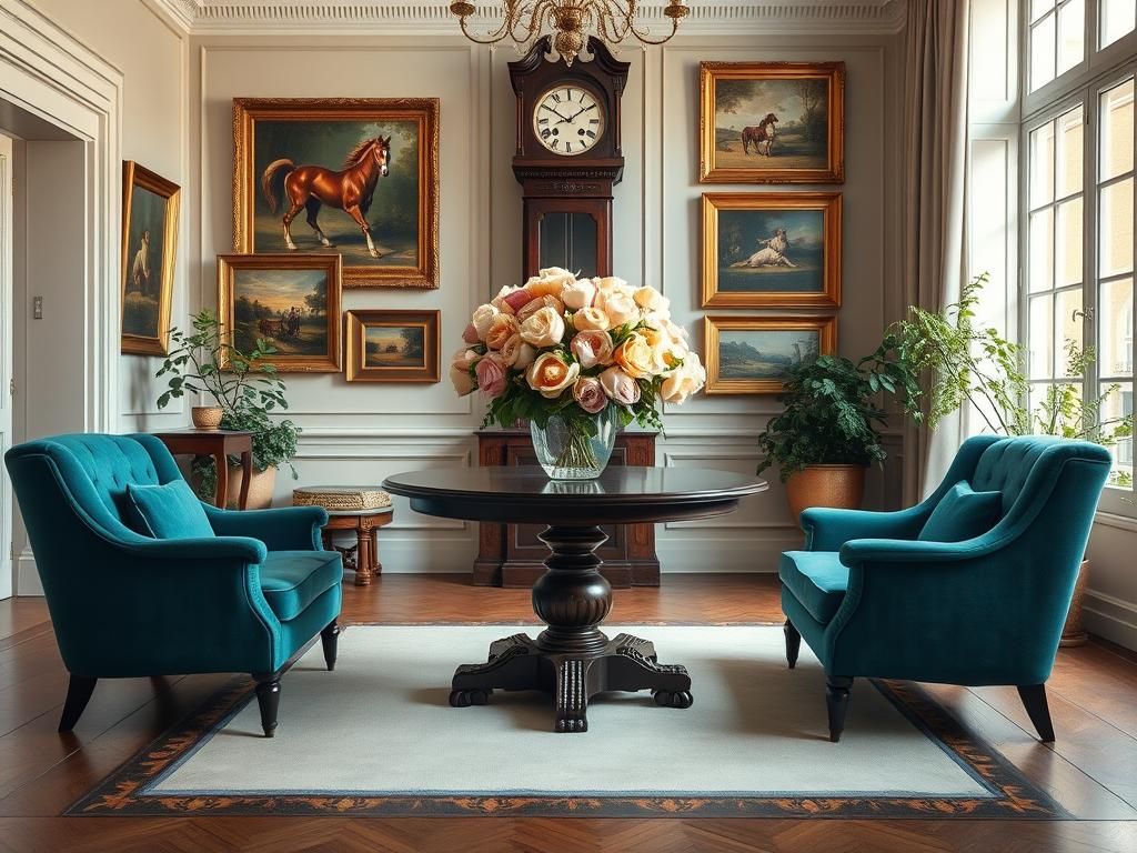 Elegant London Foyer with Peonies, Impressionist Style