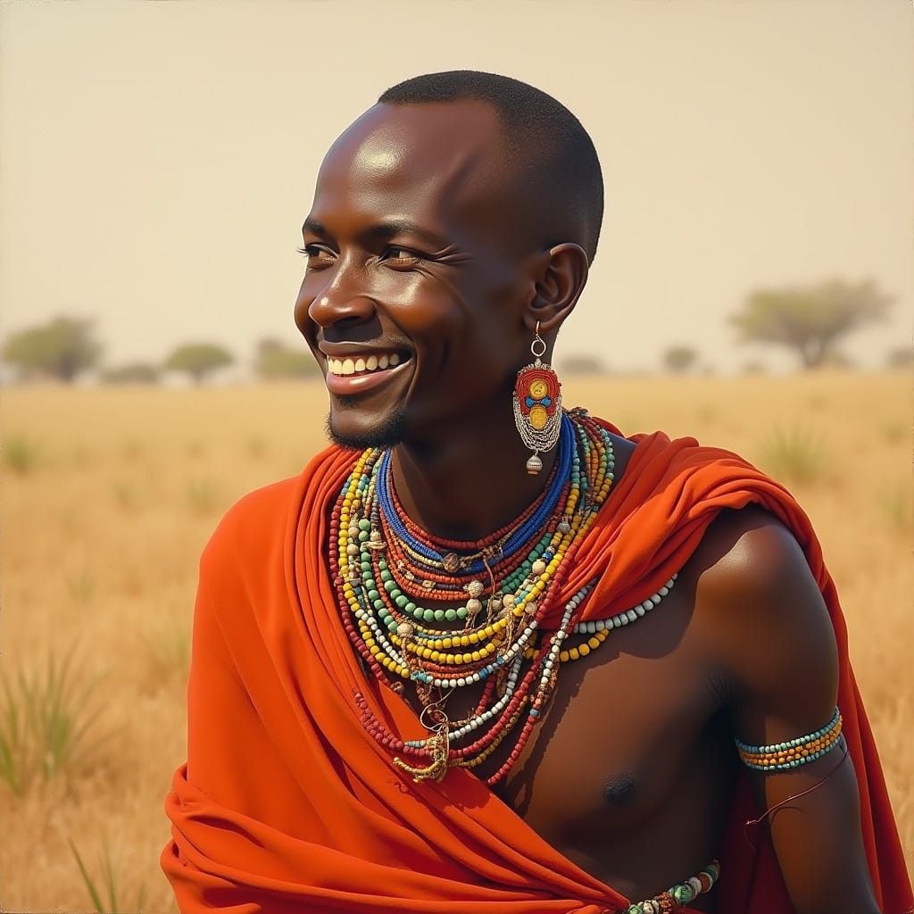 Maasai Man Portrait in Expressive Oil Painting Style