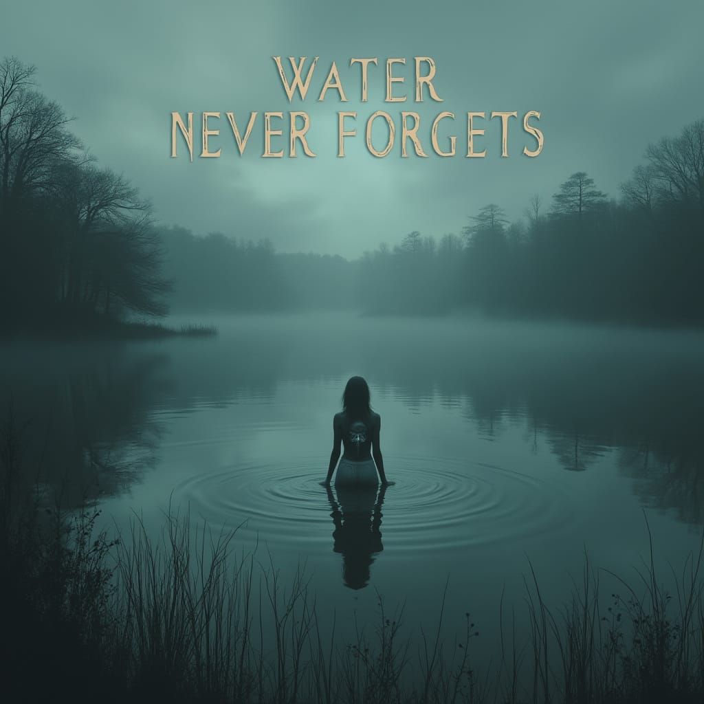 Ghostly Woman Above Cursed Lake in Cinematic Style