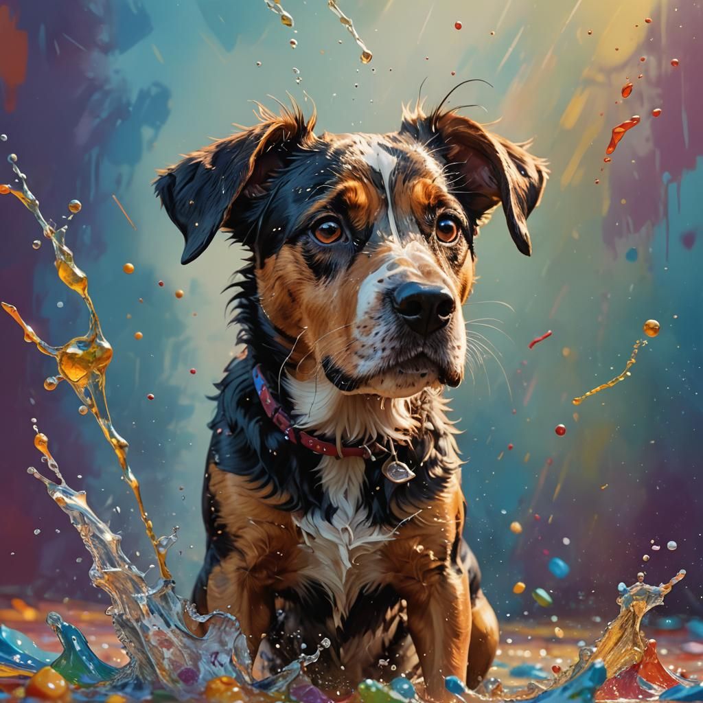Hyperrealistic Dog Portrait with Colorful Background