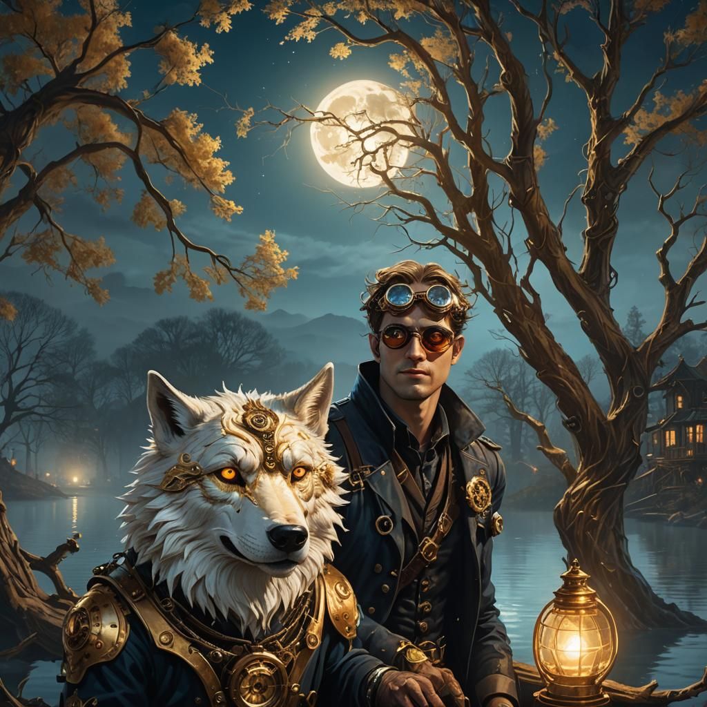 Wolf-Man Goggles Stares into Steampunk Lake