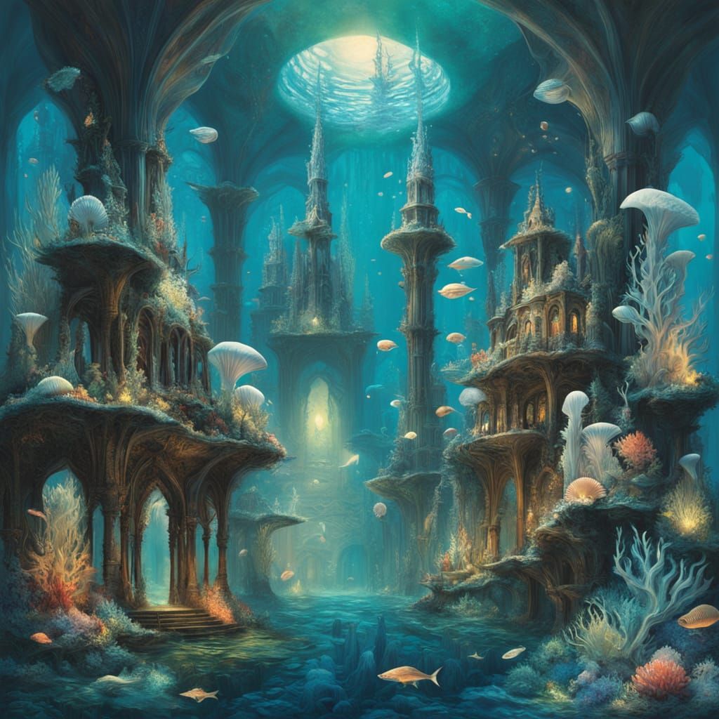 Merfolk City of Iridescent Seashells and Coral