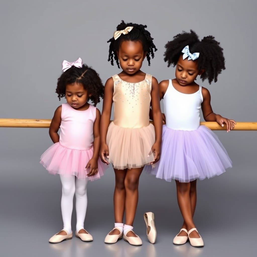 Young African American Ballerinas Posing by Ballet Barre