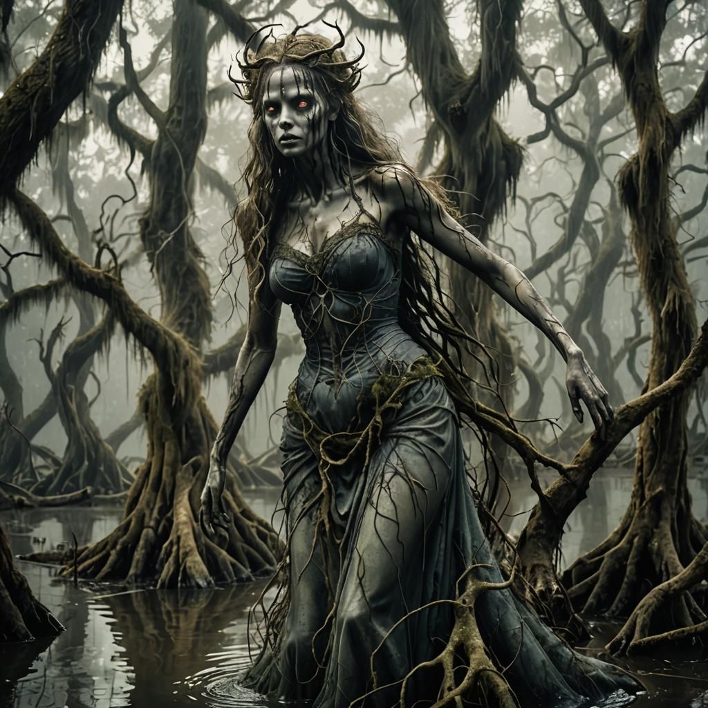 Siren in Murky Swamp: Dark Fantasy Art