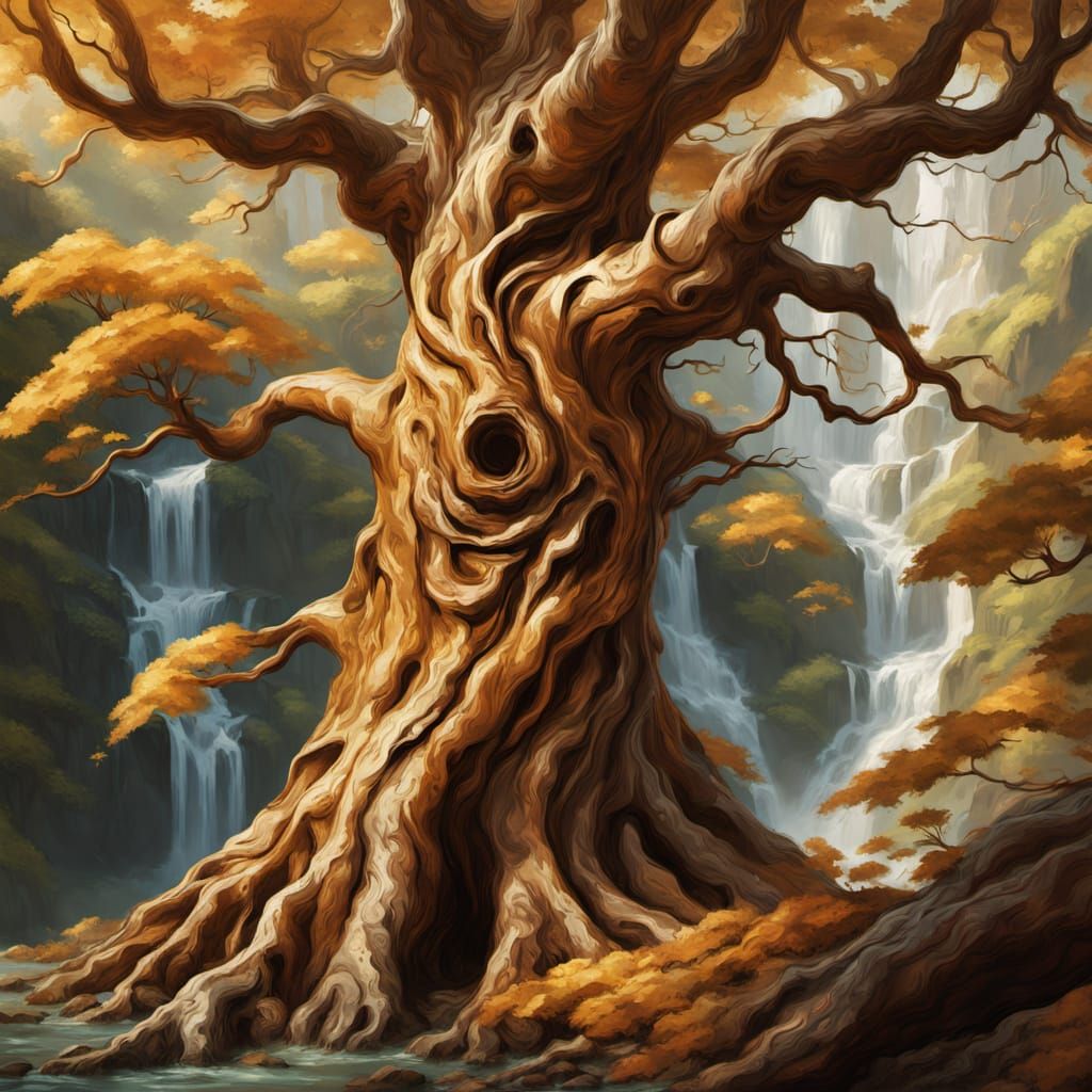 Majestic Ancient Tree in Vibrant Oil Painting Style