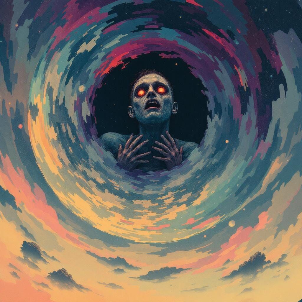 Fearful Man in Moon Hides on Dark Side, Peeking at Earth