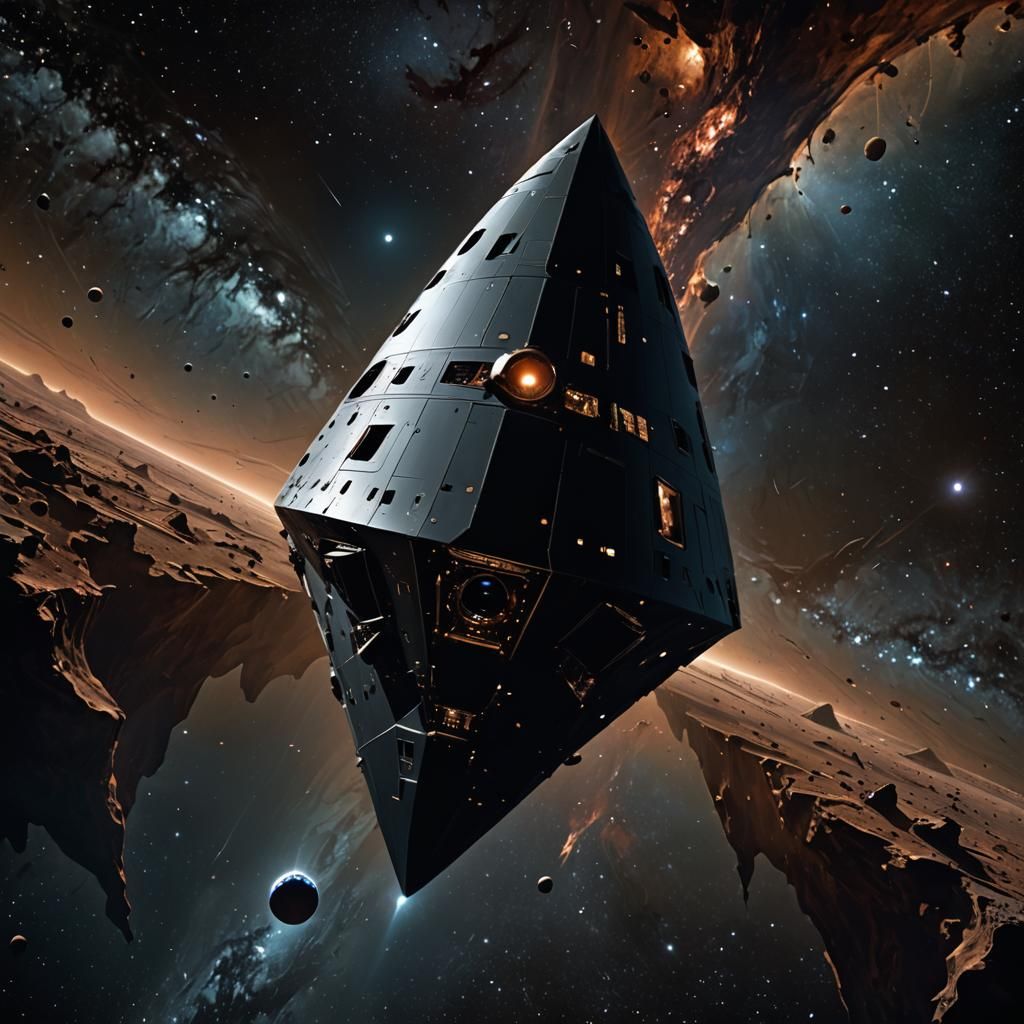 Spacecraft Navigating Cosmic Abyss Near Black Hole