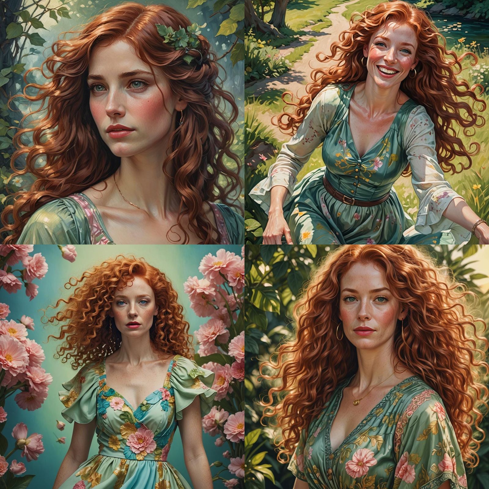 Beautiful Red-Haired Woman in Detailed Matte Painting