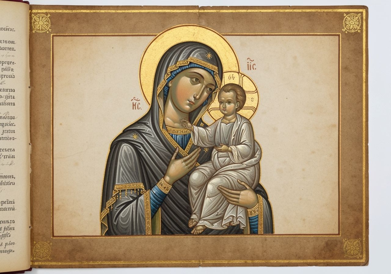 Madonna and Child Orthodox Icon in Tempera Style