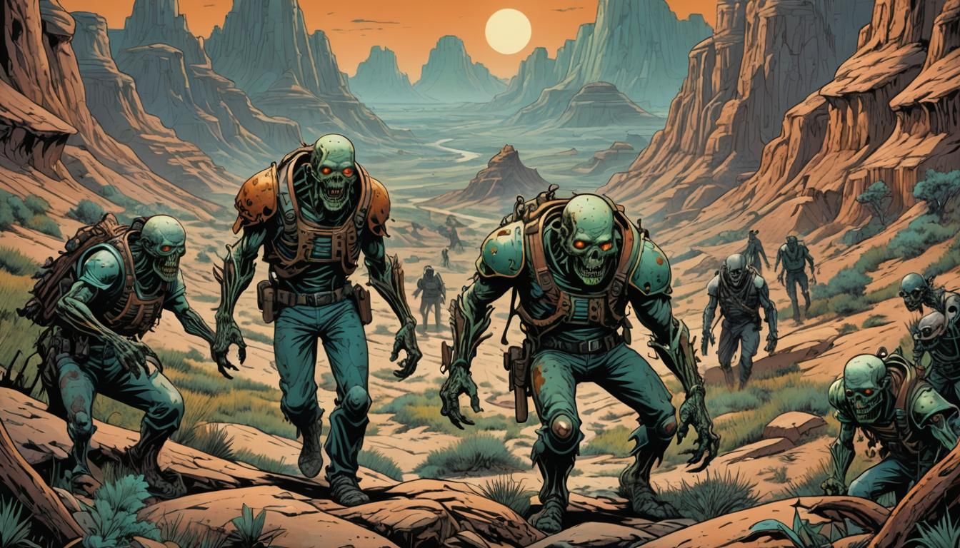 Zombie Insects in Badlands Under Full Moon