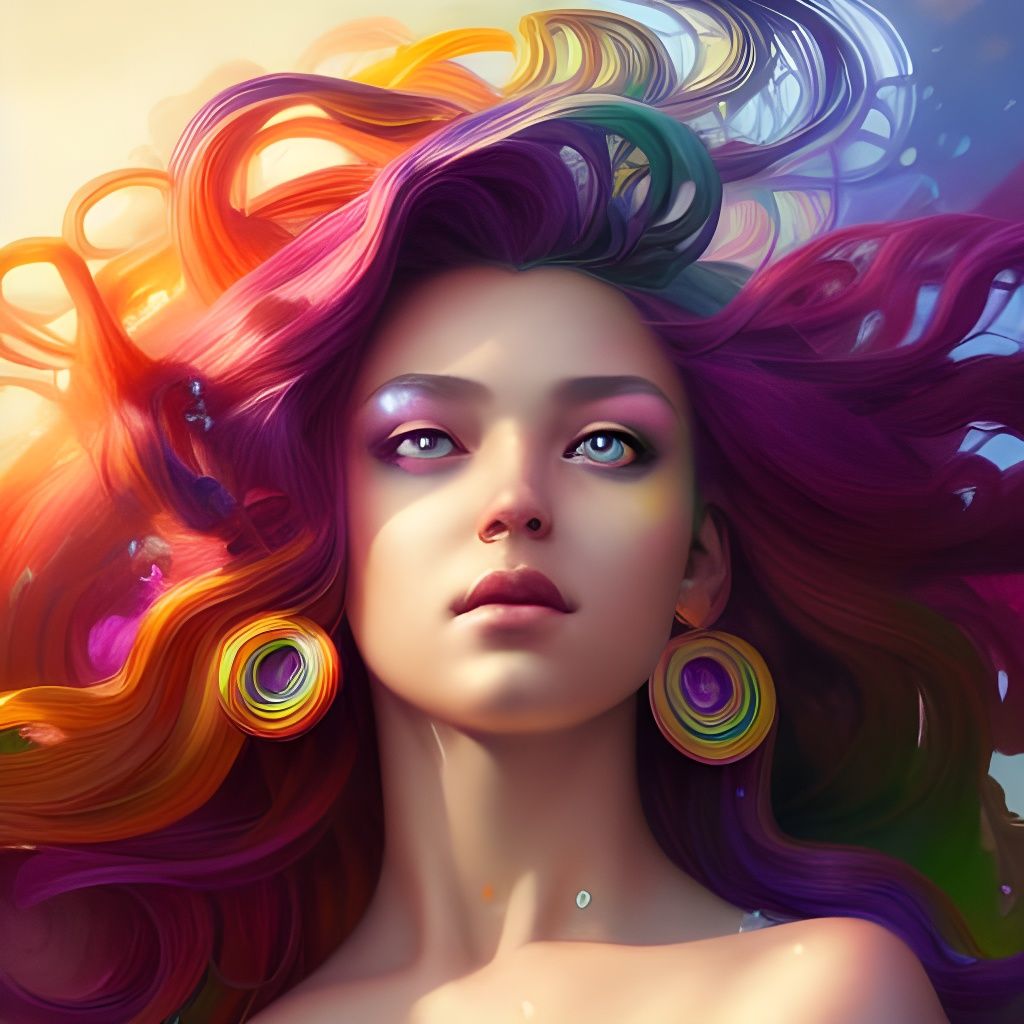 Rainbow Goddess Iris Portrait in Hyperdetailed Style