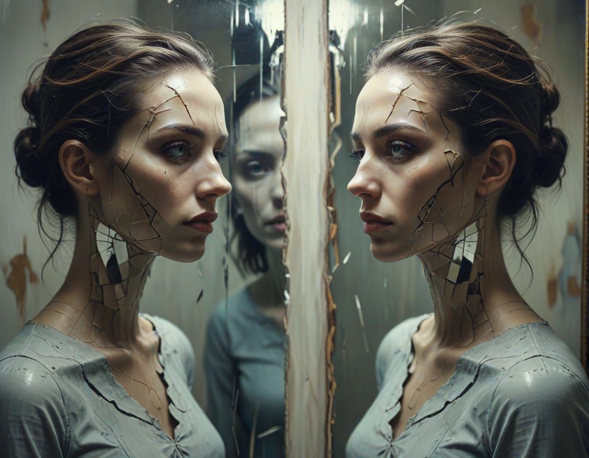 Surreal Doppelgänger Confronts Fractured Mirror