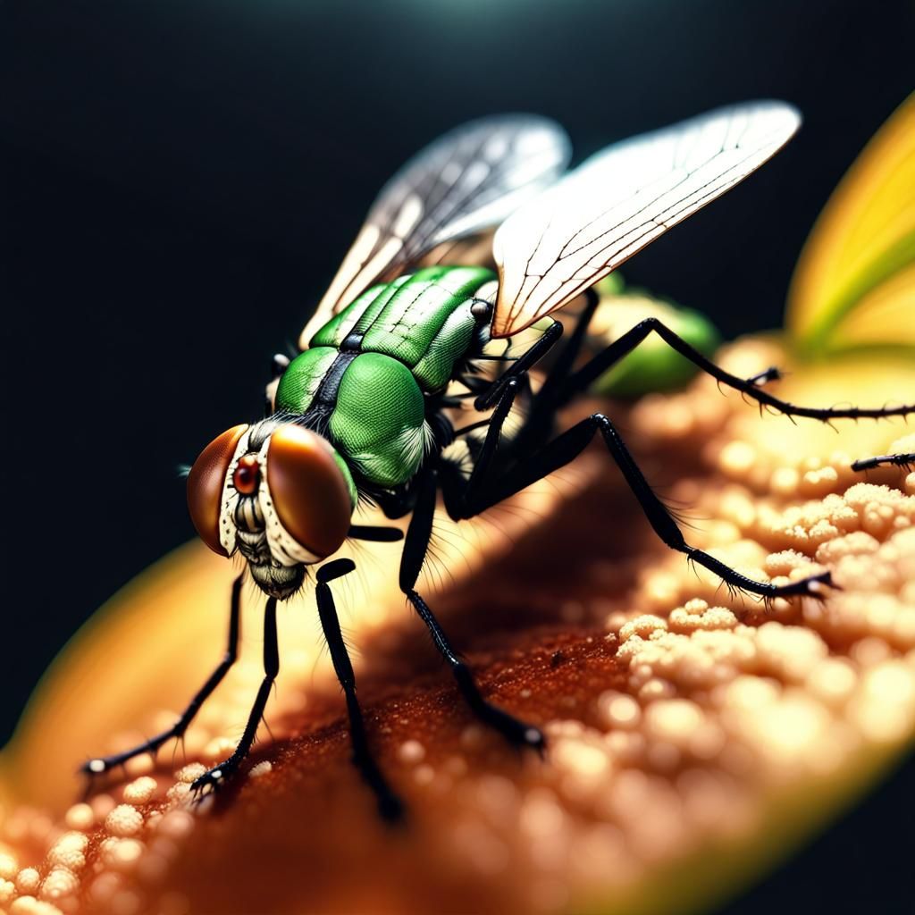 Macro Fly on Leaf in Light Ray