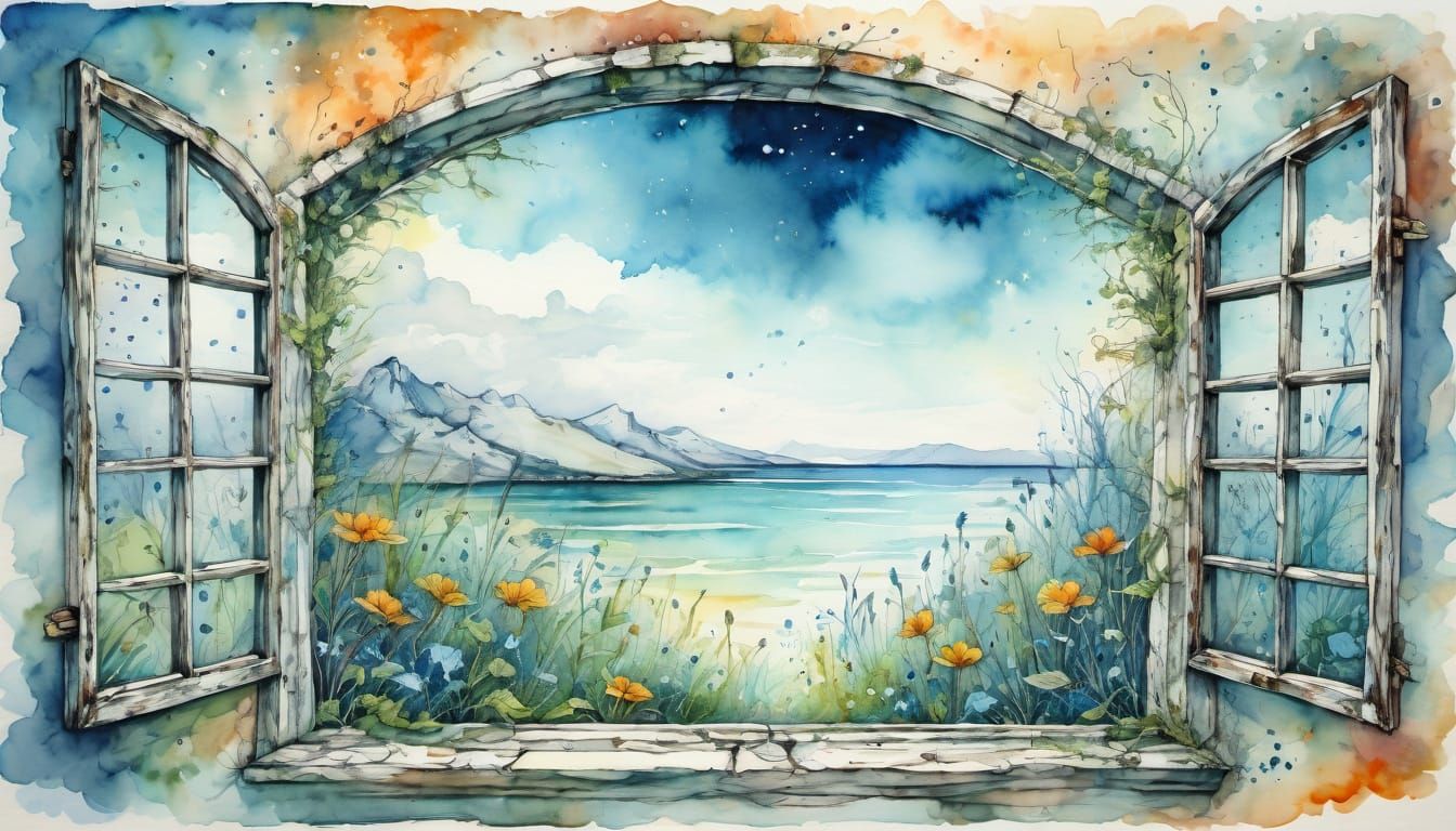 Fantasy Summer Scene from a Rustic Window