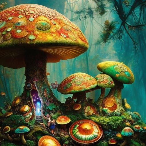Magical Fairy Village Inside Giant Mushroom