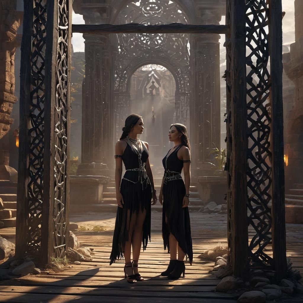 Surreal Woman in Ruins: Detailed Matte Painting