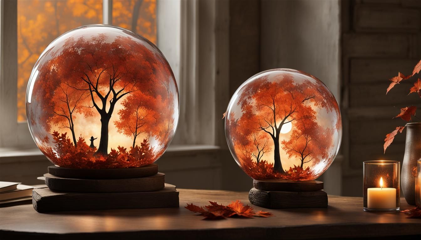 Autumnal Scene in Glass Sphere: Cinematic Ambient Art