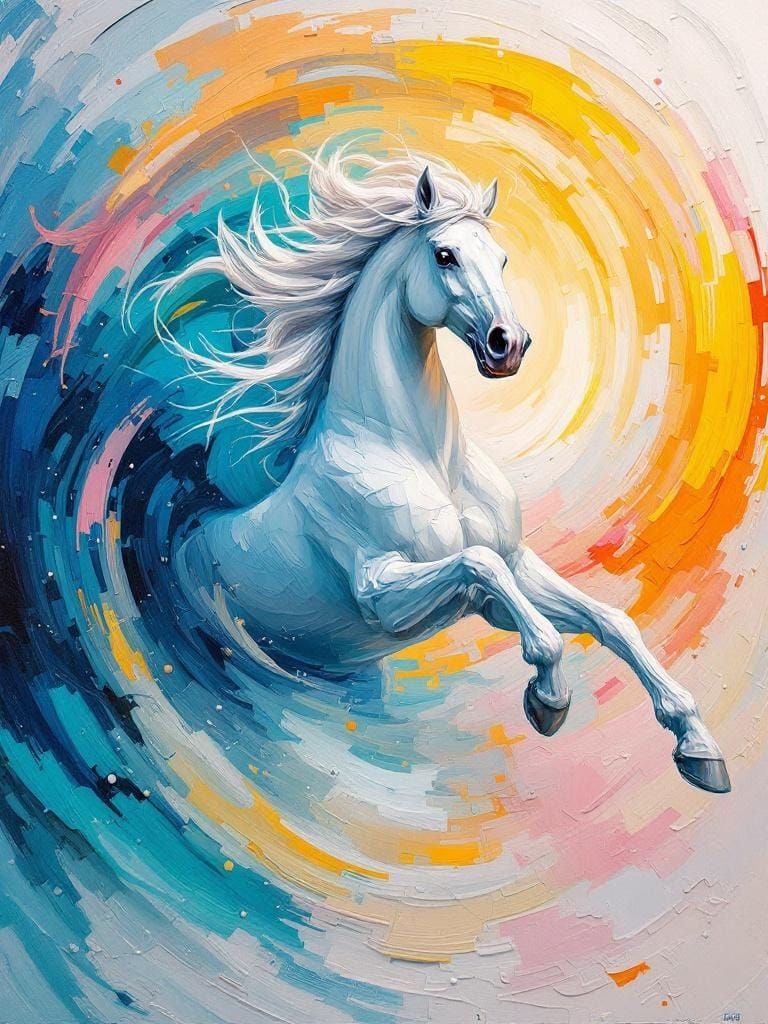 Horse Running Free as Impasto Painting