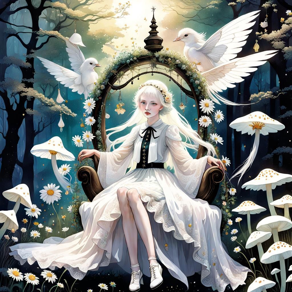 Sinister Bird-like Fairy on Daisy Swing