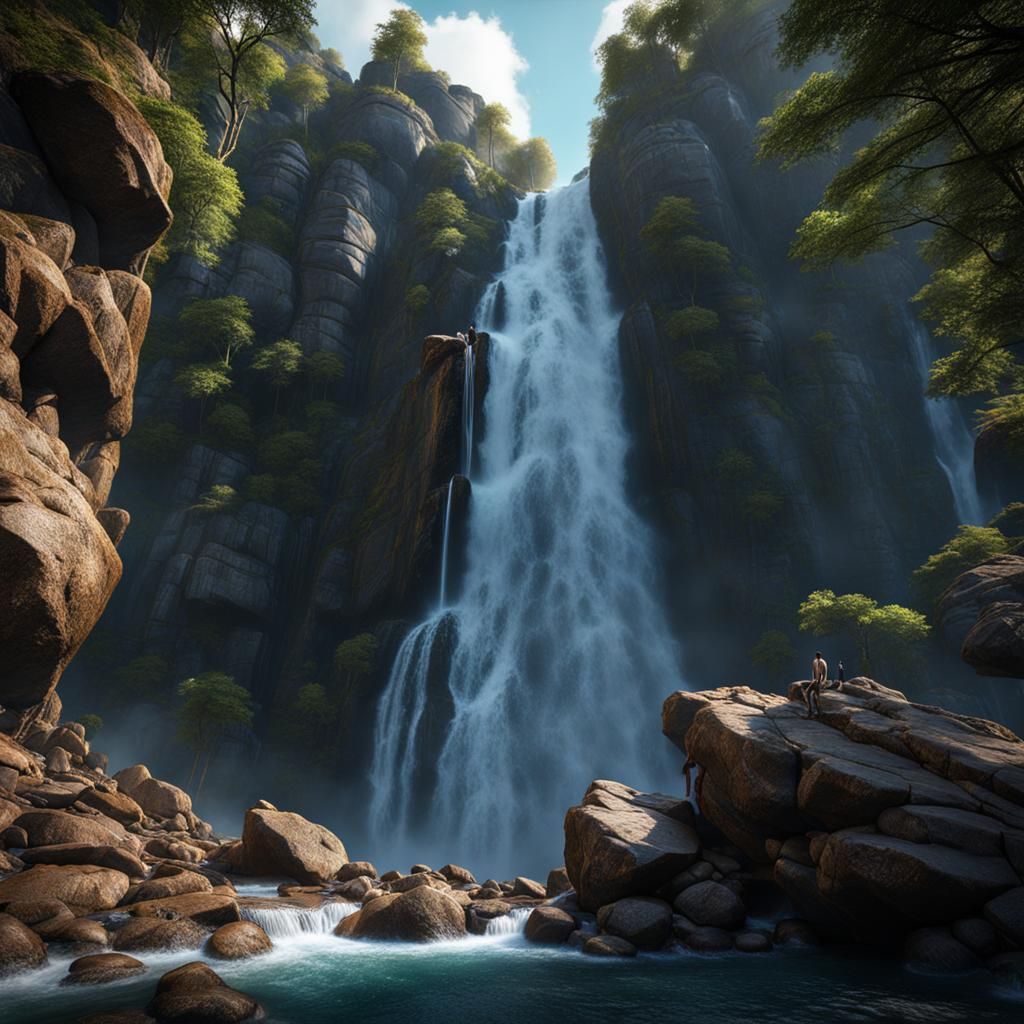 Fantastical Waterfall Resembling a Diving Person
