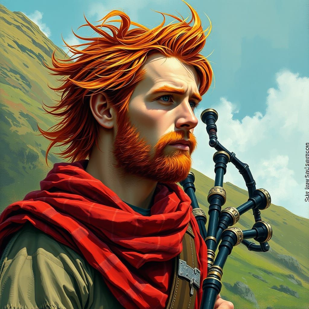 Irish Man in Kilt on Windy Hill