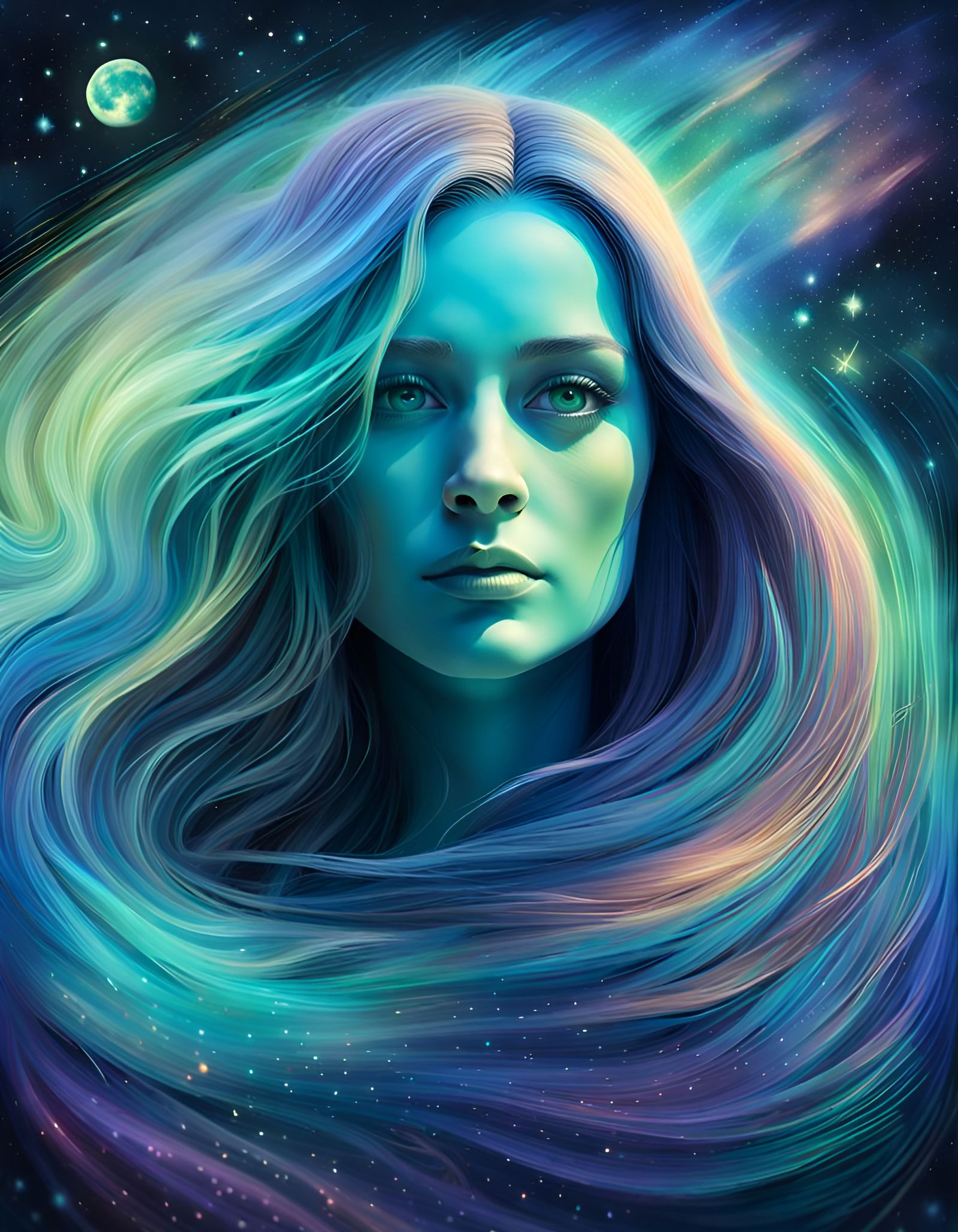 Beautiful Woman Holoportrait with Aurora Borealis Colors
