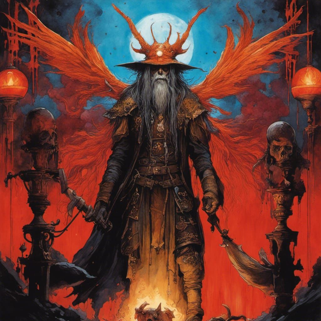 Detailed Necromancer in Watercolor Style