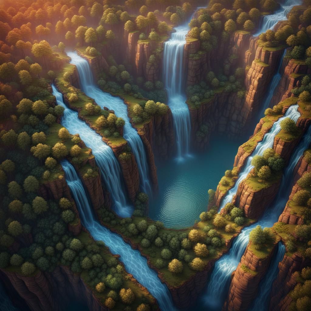 Sparkling Waterfall from Bird's-Eye View