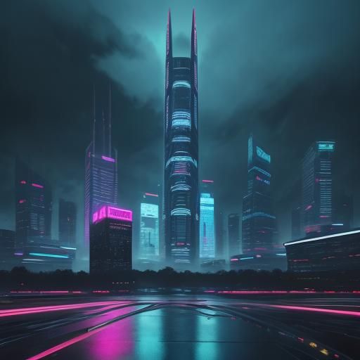 Vibrant Futuristic Cityscape with Neon Reflections