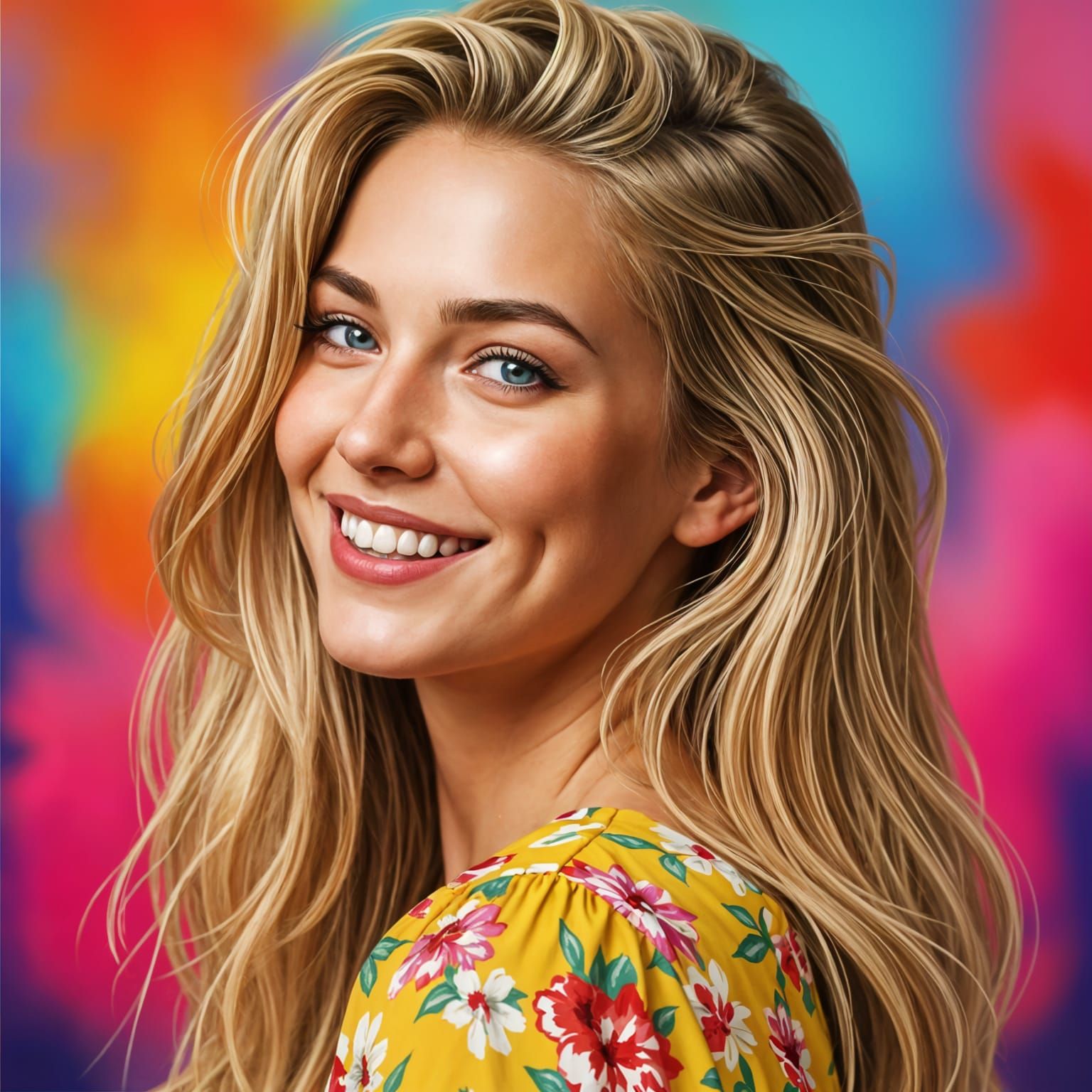 Hyperrealistic Portrait of a Smiling Blonde Woman