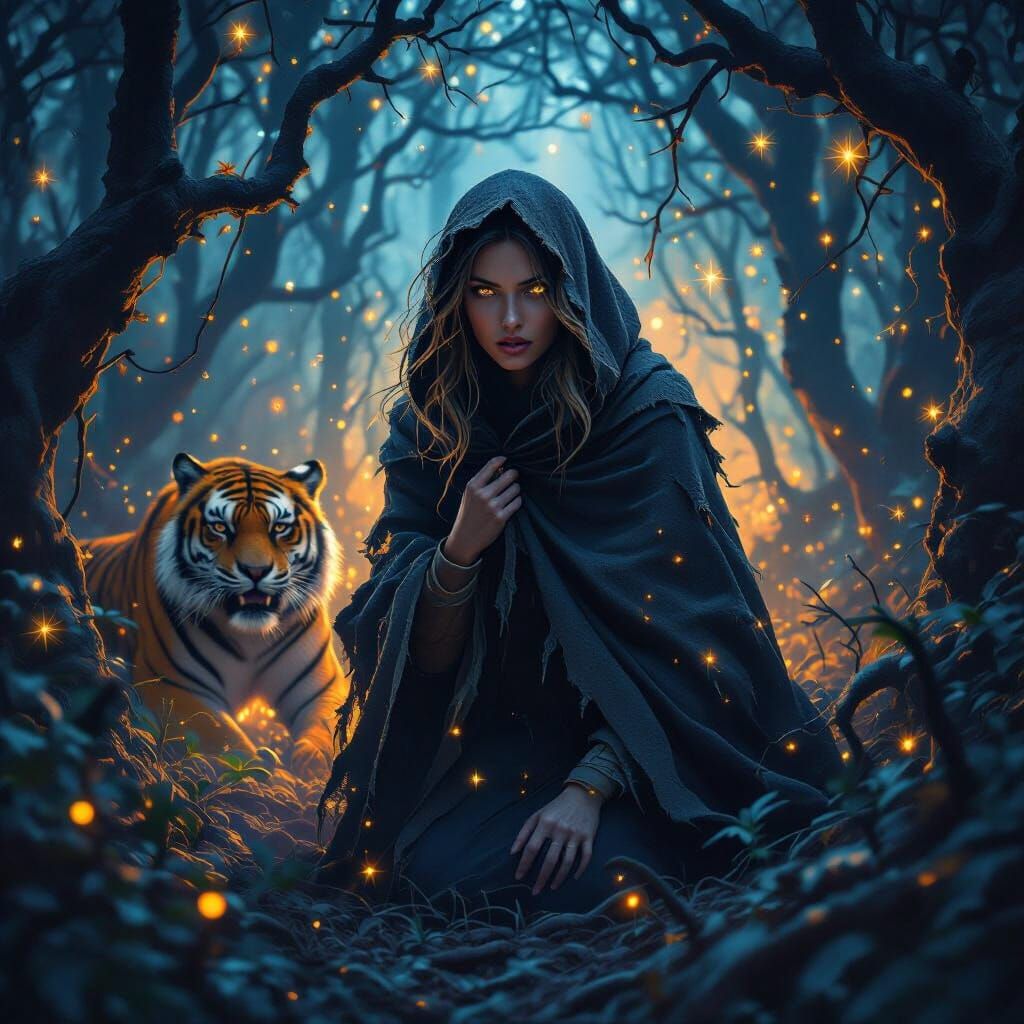 Mystical Forest: Frightened Mother and Looming Tiger
