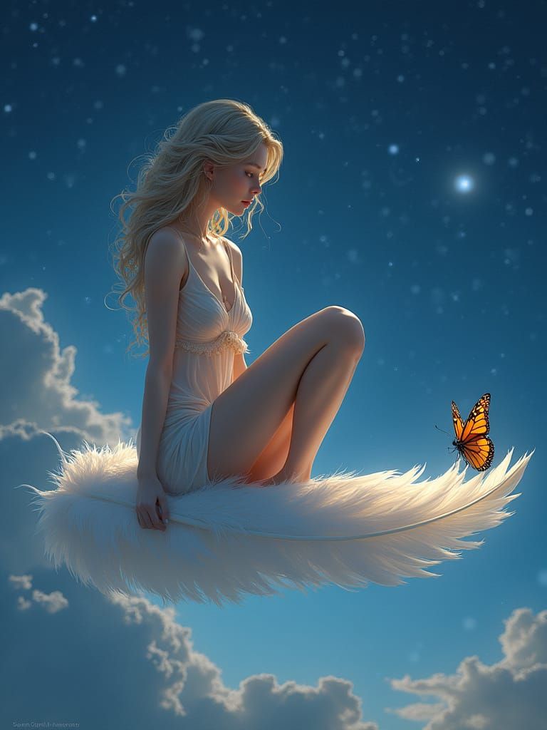 Ethereal Butterfly Amidst Celestial Whispers