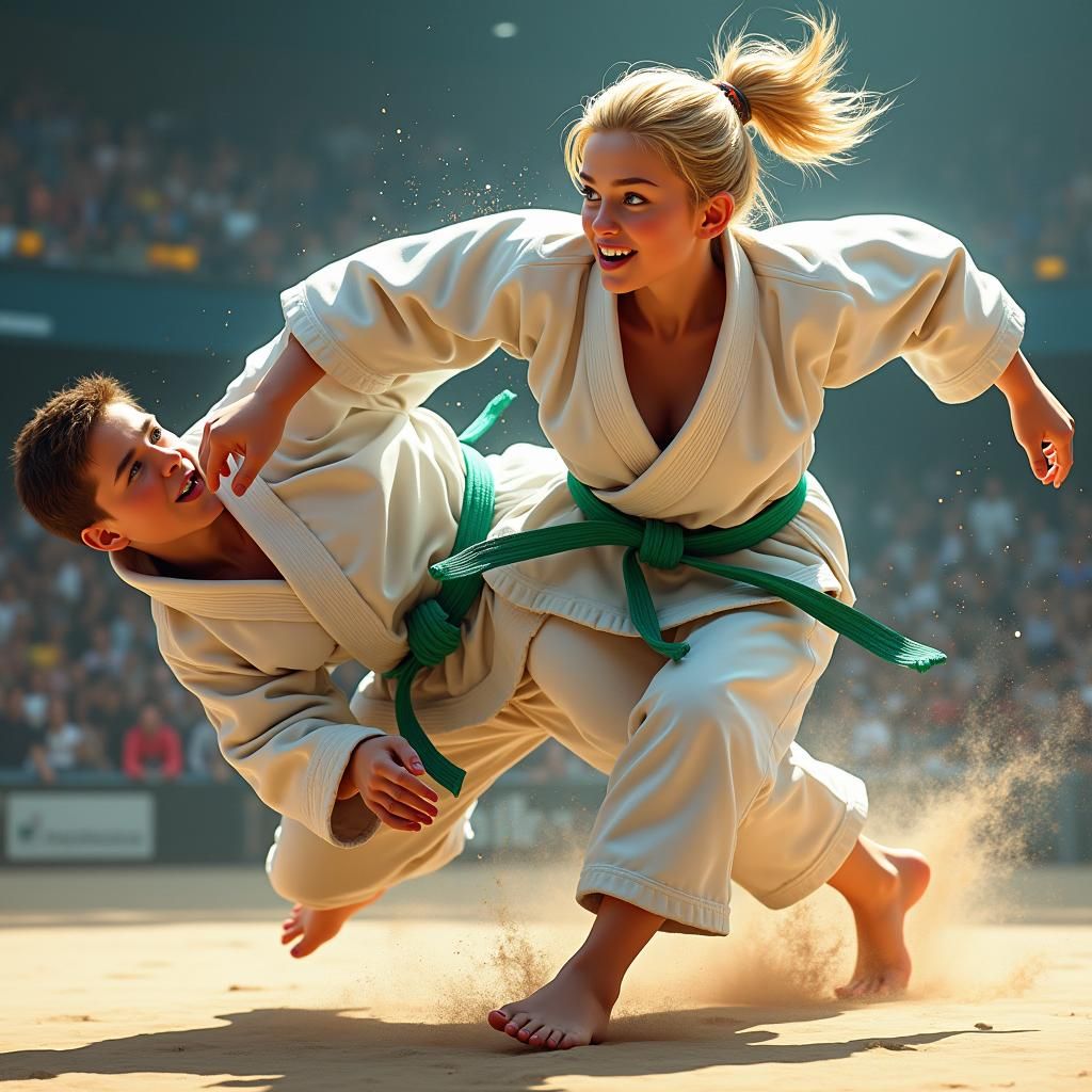 Blonde Judoka's Flawless Uchimata Throw in 8k