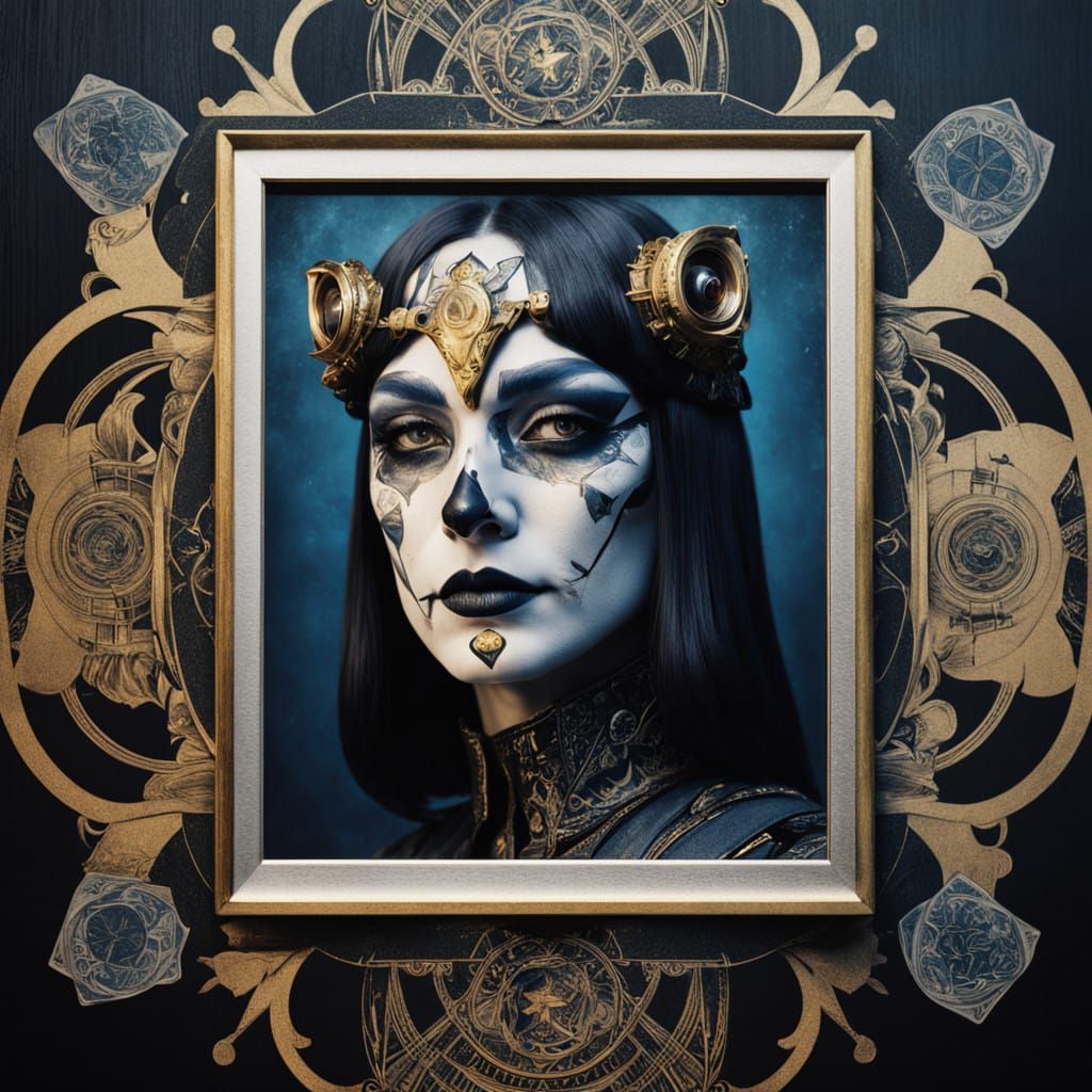 Retro-Futuristic Jester Joker Girl Portrait in Daguerreotype...