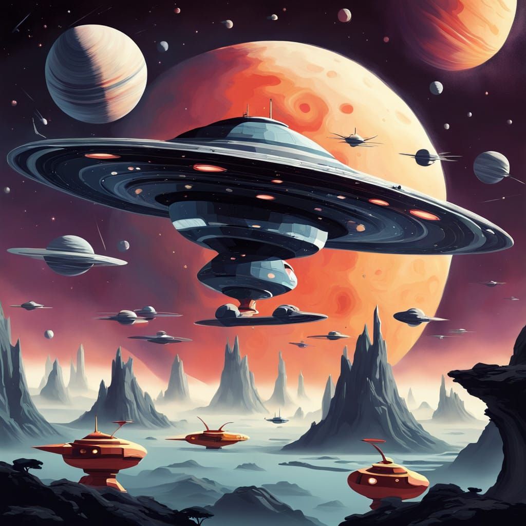 Cosmic Battle in Gond-Inspired Art