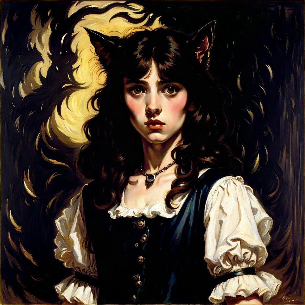 Teenage Werewolf in Pre-Raphaelite Style